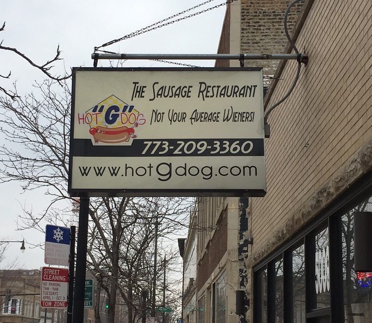 image of Hot 'G' Dog sign